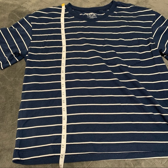 TIME AND TRU | Women’s | Navy w/ White Horizontal Striped Semi Crop Tee | M - Picture 2 of 7